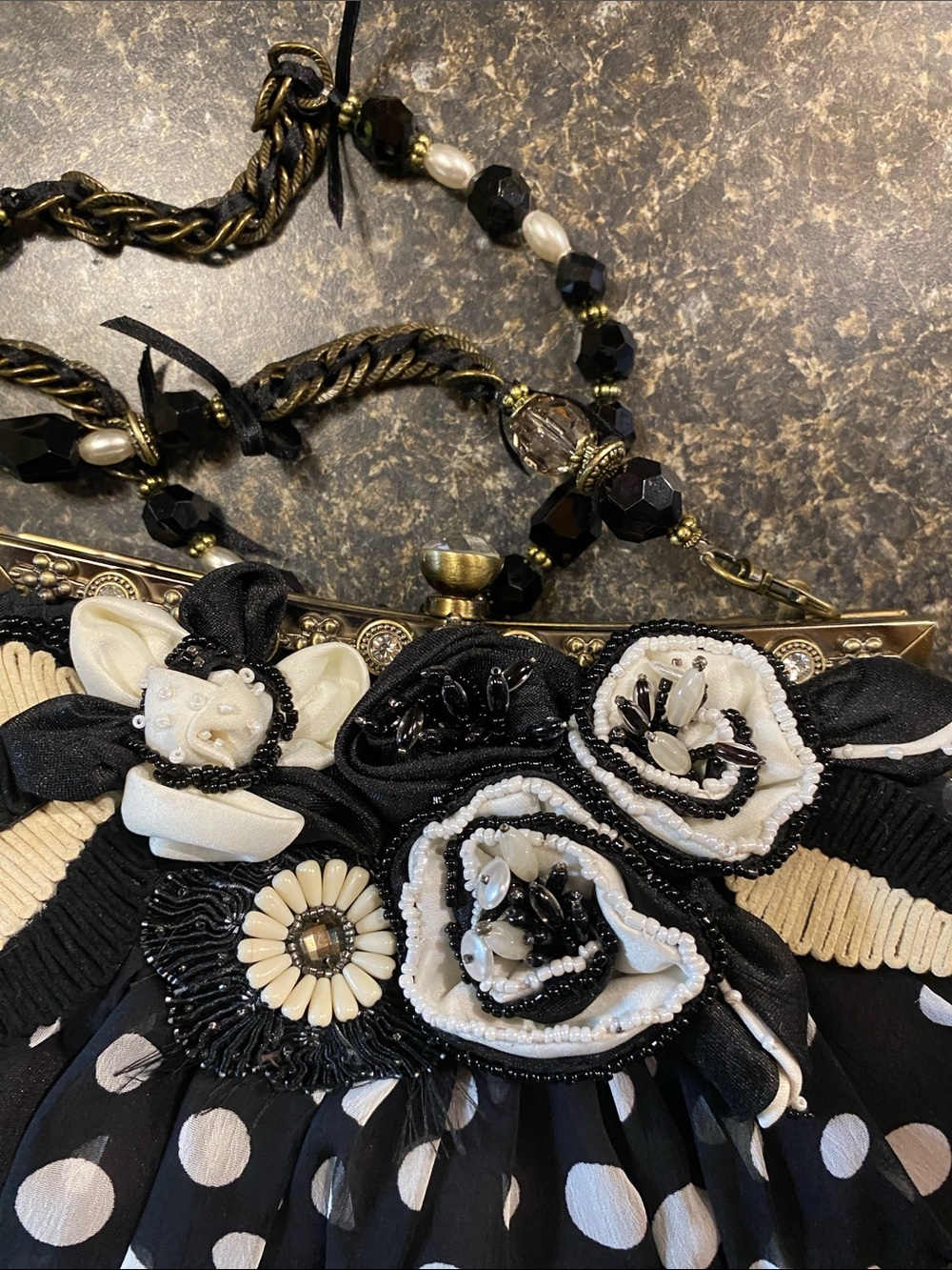 Mary Frances Cream and Black Beaded Shoulder Bag - Picture 2 of 9